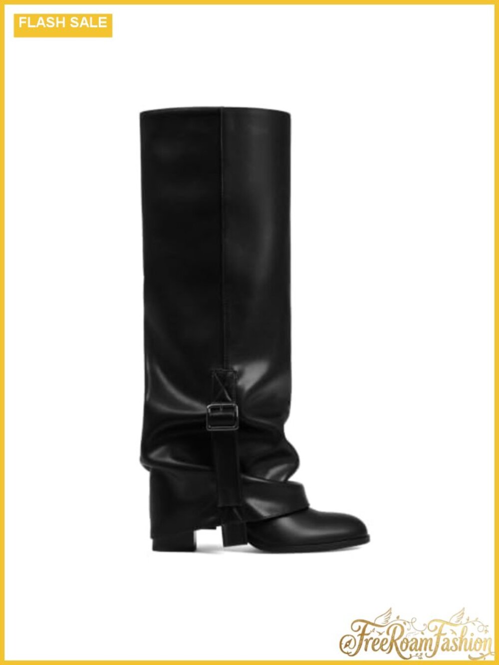 Women's Faux Leather Knee High Fold Over Slouch Boots Chunky Heel